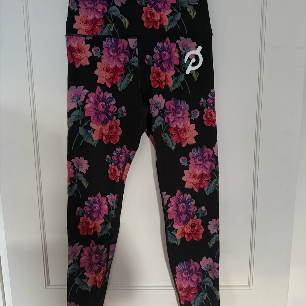 Peloton  Black Leggings with Pink & Red Floral Print